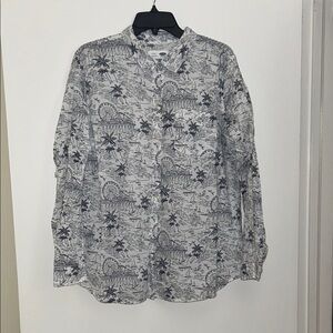 White Shirt with Navy Pattern